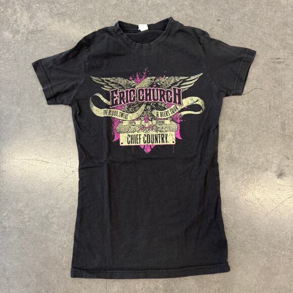 Vintage Y2K Eric Church Chief Country Music Western Black Tour Graphic Tee S - Picture 1 of 5